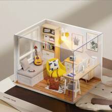 Mini DIY House Sunny Study Room Wooden Assembly Building Model, Miniature Room Decoration Accessories, Creative Holiday Gift