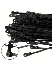 100pcs Nylon Black And White Cable Tie, With Screw Hole Fixing Head, Self-Locking Ring Cable Tie, DIY Office Wire Harness Organizer - Multicolor - View 5