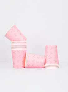 10 Stücke/20 Stücke/50 Stücke rosa Schleifenbecher aus Papier Einwegbecher 266ml Papierbecher mit Schleifenthema für Geburtstag Junggesellinnenabschied Rosa Party Dekorationen für Geburtstag Coquette Bridal-Shower Verlobung Rosa Party Zubehör