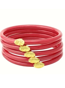 5 buc/set brățară yoga cu închidere tip floare de lotus aurie, straturi multiple de culoare dopamină, brățări colorate din PVC pentru purtare zilnică