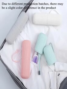 1pc Portable Makeup Brush Holder, Travel Toothbrush Case, Pen Holder Set, Multi-Function Covered Wash Cup, Vertical Striped Compact Travel Organizer Box For Toothbrush, Toothpaste, Lipstick, Makeup Brushes And More,Room Decor - Pink - View 8