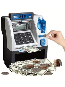 1 Hucha electrónica grande tipo Cajero Automático, en negro/rosa, con contraseña, para guardar efectivo y monedas, para niños, regalo perfecto para Navidad, Año Nuevo, San Valentín, festividades, apropiado para niños y niñas (baterías no incluidas)