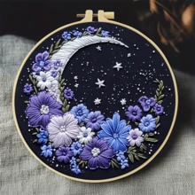 1 Piece Embroidery Kit, 20x20cm/7.9x7.9 Inch Flower And Moon Handmade DIY Embroidery Kit, Suitable For Adult Beginners, Including Instruction Manual, Printed Fabric, Embroidery Frame And Needle And Thread - Multicolor - View 10