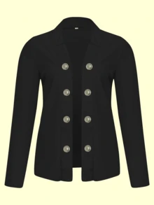Blazer/Chaqueta de punto de mujer de unicolor de doble botonadura, de manga larga, para uso casual y oficina, otoño