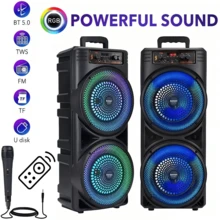 Sistema de altavoces Bluetooth de 6000W con subwoofer dual de 8 pulgadas, sistema de sonido potente con graves intensos, sistema con micrófomo inalámbrico, iluminación RGB, compatible con USB recargable, FM/tarjeta TF, ideal para fiestas, karaoke y eventos de baile, con control remoto. - Ver 2