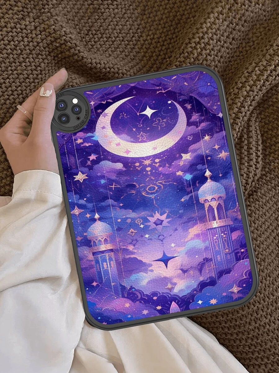 1pc Starry Night Dream: Cosmic Symphony, Purple Nightscape Mysterious Illustration Style Anti-Drop Tablet Case, Built-In 360-Degree Thick Anti-Drop IPad 10th Gen 10.9" Protective Tablet Cover, Portable Leather IPad 10.2" Tablet Protective Case - Multicolor - View 1