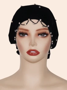 1pc Women Rhinestone Women Turban,Hijab Inner Cap,Fur Specialty Craft Diamond Chain Decorated Headscarf Elegant Middle East Fashion Headwrap