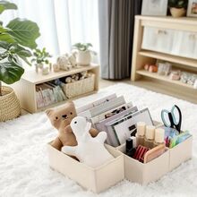 12个/6个/3个/1个可折叠布艺抽屉收纳盒 - 无纺布材质，适用于袜子、内衣、领带、围巾等物品 - 节省空间，适用于衣柜和壁橱收纳，可手洗/干洗，中性色轻便衣物收纳盒，新生儿礼物 - 多色(米白) - 查看 7