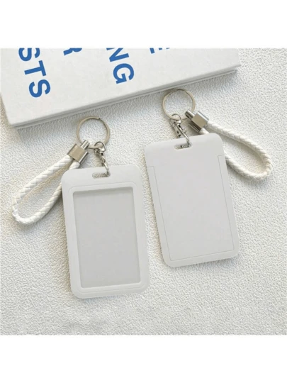 1 件马卡龙 ABS 纯色时尚卡通滑入式卡包，学生腕带卡包，女士卡包，身份证公交保护套，学生校园卡包