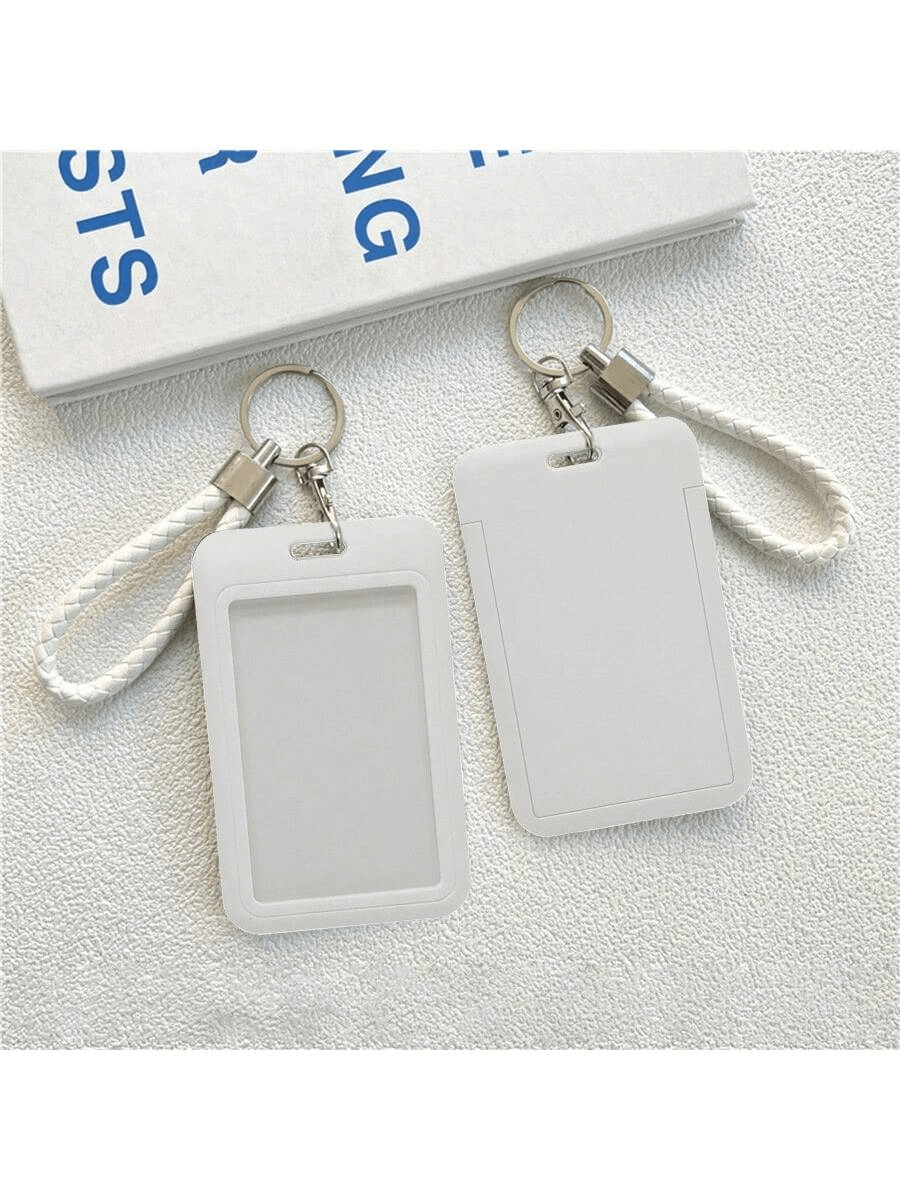1 pieza Portador de tarjeta de diapositivas de unicolor con diseño de dibujos animados estilizado hecho de ABS, soporte de pulsera para tarjetas de estudiante, portador de tarjetas de mujer, estuche de protección de tarjeta de identificación y autobús, estuche para tarjeta de campus de estudiante