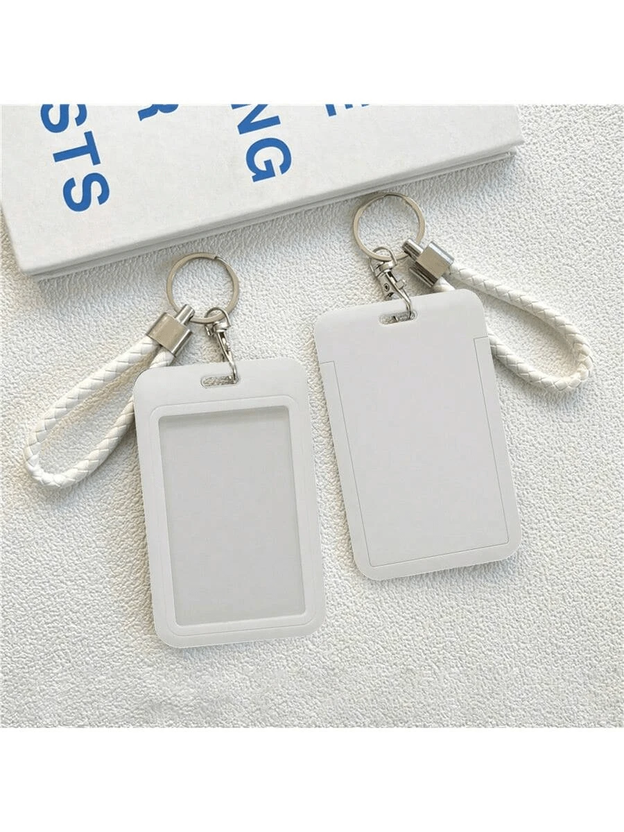 1 件马卡龙 ABS 纯色时尚卡通滑入式卡包，学生腕带卡包，女士卡包，身份证公交保护套，学生校园卡包