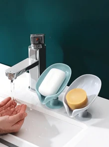 1 pieza Plato de jabón con forma de hoja con ventosa. Plato de jabón con forma de hoja con orificio de drenaje. Plato de jabón con ventosa, antideslizante, adecuado para ducha, baño, fregadero de cocina, accesorios de baño, decoración de baño del hogar, almacenamiento y organización del baño, decoración de otoño, decoración de vuelta al colegio, Navidad, regalo de Acción de Gracias (color aleatorio)