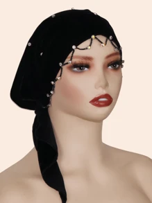 1pc Women Rhinestone Women Turban,Hijab Inner Cap,Fur Specialty Craft Diamond Chain Decorated Headscarf Elegant Middle East Fashion Headwrap