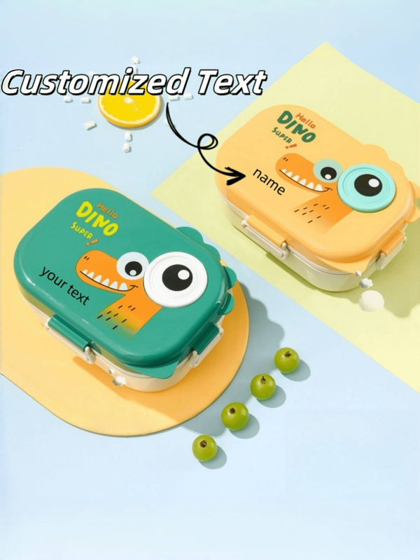 Lunch box per bambini con dinosauri incisi al laser, design diviso per evitare la mescolanza degli odori, adatto per la scatola del pranzo della scuola materna, sicuro per microonde in ufficio, set di lunch box a cartoni animati, regalo aziendale personalizzato con logo, stoviglie portatili per picnic e campeggio, nome/data incisi al laser