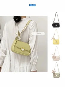 [Bolso Bandolera Cuadrado] Bolso de hombro de mujer de piel sintética pequeño | Correa de hombro ajustable, detalle elegante de lazo y hebilla dorada | Disponible en negro/blanco, beige, verde claro, azul verdoso