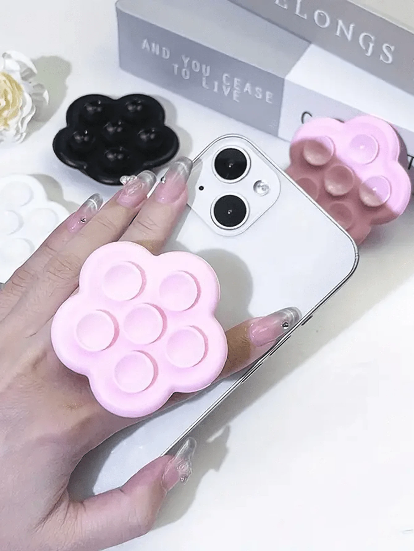 硅胶吸盘手机握把支架，可扩展和折叠手机握把支架，免提镜子淋浴壁挂手机支架，用于自拍和视频，兼容 、Android 手机，生日、家人、朋友的礼物，推拉式手机握把，手机配件 - 彩色 - 查看 1