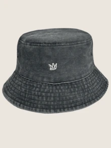 Unisex Spring Summer Crown Embroidery Bucket Hat, Casual Versatile Face-Framing Outdoor Sun Protection Hat - A - View 7