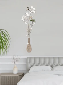 亚克力镜面百合花花瓶墙贴，百合花+花瓶装饰软镜，适用于玄关、客厅、卧室，采用健康环保材质制成，无污染。（墙贴带有一层保护膜，使用时可撕下）