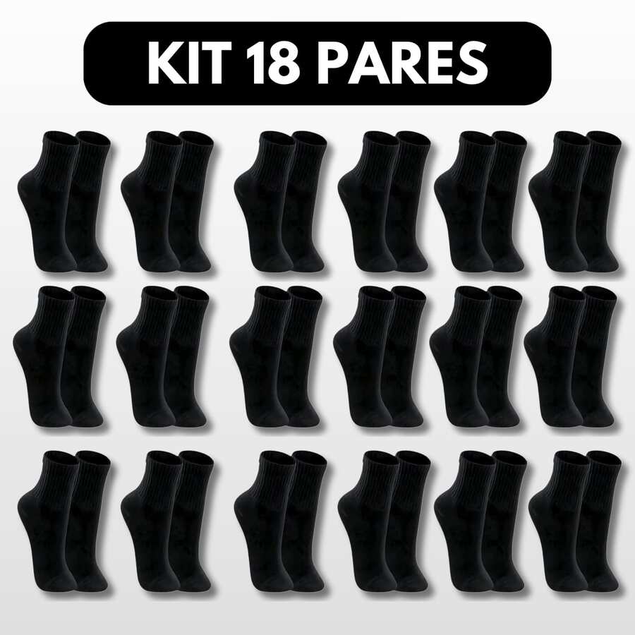 Kit 18 Pairs Of Black High-Top Socks For Men And Women, Unisex - Black - View 1