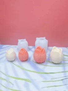 1pc New Holiday Gift Tulip Flower Shaped Handmade DIY Fragrance Stone Home Decor Candle Silicone Mold, Available In Small & Large Sizes - White - View 5