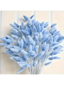 60/120 peças Flores Secas de Rabo de Coelho Lagurus Ovatus, Flores Secas Naturais Brancas e Cinzas de Capim-das-Pampas para Decoração Boho da Casa, Casamento DIY, Mesa de Fazenda, Decoração de Natal, Outono, Outono - Azul e Branco - Visão 2