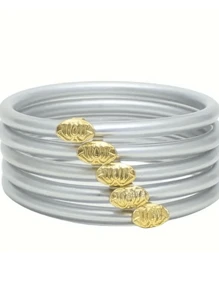 5 buc/set brățară yoga cu închidere tip floare de lotus aurie, straturi multiple de culoare dopamină, brățări colorate din PVC pentru purtare zilnică