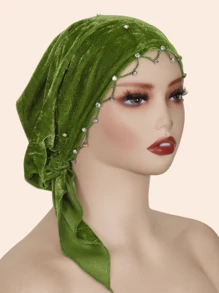 1pc Women Rhinestone Women Turban,Hijab Inner Cap,Fur Specialty Craft Diamond Chain Decorated Headscarf Elegant Middle East Fashion Headwrap