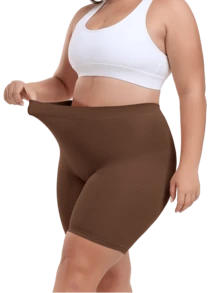 Women Plus Size High Waist Body Shaper Smooth Slip Shorts For Under Dresses Anti Chafing Boyshorts - Brown - View 1