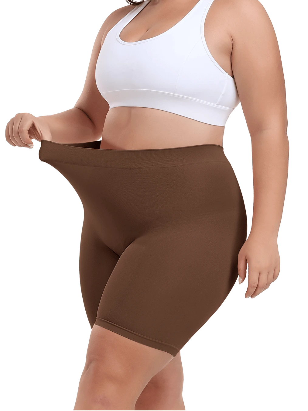 Women Plus Size High Waist Body Shaper Smooth Slip Shorts For Under Dresses Anti Chafing Boyshorts - Brown - View 1