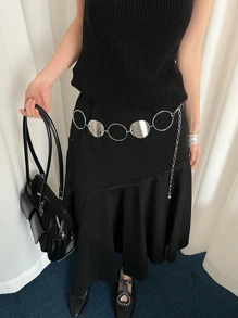 1pc Silver-Color Metal Alloy Circular Ring Decor Waist Chain For Women