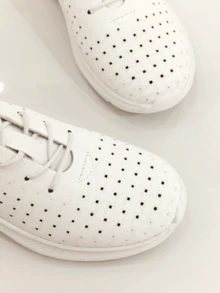 RevReaL Lightweight Knit Lace-Up Sneakers With Contrast Sole Solid Color Preppy Academy - White - View 4