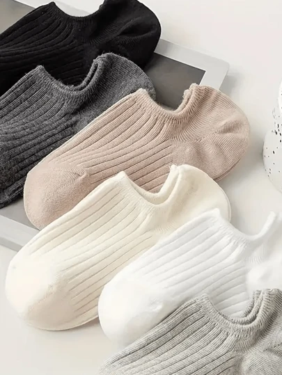 6 pares de calcetines de barco con rayas de color sólido, simples, cómodos y transpirables, calcetines y medias para mujeres (1/3/6 pares)