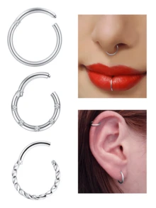 3Pcs 16G Septum Rings Hoop Stainless Steel Silver Tragus Daith Helix Earrings Hinged Segment Clicker Rings Lip Rings Piercing Jewellery - Nose Rings - View 1