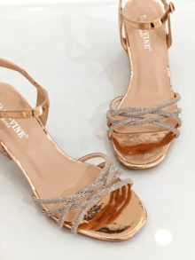 RevReaL Crystal-Strapped Block-Heel Sandals - Dance-Floor Ready, Bohemian Party - Champagne - View 2