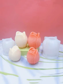 1pc New Holiday Gift Tulip Flower Shaped Handmade DIY Fragrance Stone Home Decor Candle Silicone Mold, Available In Small & Large Sizes - White - View 7