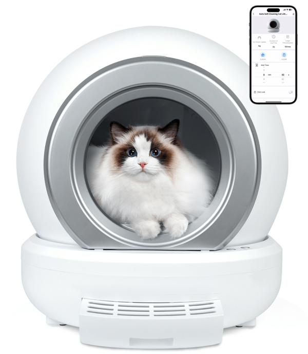 Emphsism Lettiera per gatti autopulente XXL 65L, lettiera automatica Emphsism con sensore a infrarossi, altezza 8 cm per gattini e gatti anziani, silenziosa 35 dB, inodore, controllo tramite app, grande volume.
