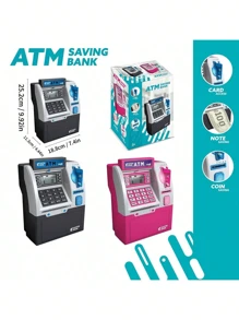 1 Hucha electrónica grande tipo Cajero Automático, en negro/rosa, con contraseña, para guardar efectivo y monedas, para niños, regalo perfecto para Navidad, Año Nuevo, San Valentín, festividades, apropiado para niños y niñas (baterías no incluidas)