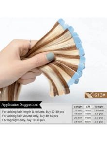 10pcs/Pack Mini Tape-In Hair Extensions, Real Human Hair, Highlighted Blonde, Invisible Skin Weft, Non-Remy, Tape-In Hair Extensions - S6/613 - View 4