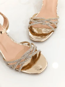 RevReaL Crystal-Strapped Block-Heel Sandals - Dance-Floor Ready, Bohemian Party - Gold - View 3