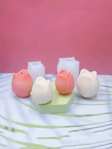 1pc New Holiday Gift Tulip Flower Shaped Handmade DIY Fragrance Stone Home Decor Candle Silicone Mold, Available In Small & Large Sizes - White - View 6