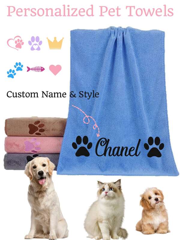 1pc Custom Quick-Drying Pet Bath Towel With Name, Super Absorbent Pet Cleaning Towel, Made Of Ultrafine Fiber, For Pet Bathing And Rubbing, Dog Towels For Drying Dogs Small And Large Ornamental,Engraved Stylish,Fashion,Colorful,Vintage,Cute,Contracted,Cuties Custom,Unique,Customized,Personalized Pet For Anniversaries,For Birthdays