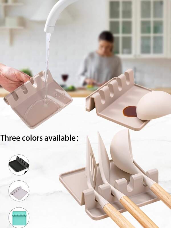 1Pc Kitchen Silicone Utensil Rest With Drip Pad For Multiple Utensils, , Heat-Resistant Spoon Rest & Spoon Holder For Stove Top, Kitchen Utensil Holder For Ladles & Tongs | 2025 Mother's Day Gift For Mom – Compact Outdoor Tool For Summer Beach Picnics & Camping, Kitchen Accessories, Kitchen Accessories, Household Items