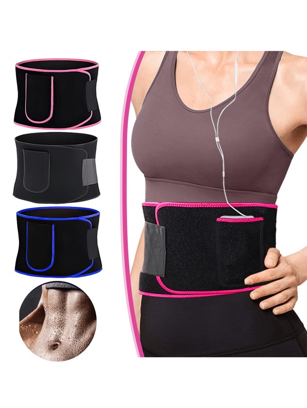 حزام يوجا يحفز على التعرق لحماية العضلات البطنية مع فتحات تنفس ، من نوع يناسب الجنسين ، بجيب لياقة بدنية ، مزود بأيونات الفضة لحماية الخصر