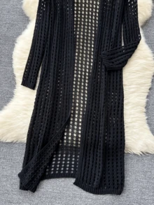 Áo khoác cardigan dệt kim thời trang thường ngày dành cho nữ, màu trơn, dáng rộng, thiết kế khoét rỗng, kiểu dáng thanh lịch, phong cách Bohemian, thích hợp cho kỳ nghỉ biển, mùa xuân/hè. Màu đen. - màu đen - Xem 3