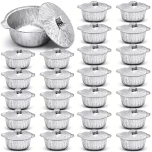 5/12/24pcs 1000ml/2500ml Disposable Aluminum Pot With Lid, Round Foil Plate, Disposable Cookware, Vacation Food Container, Camping Baking Heating Cooking Tool, Suitable For Kitchen, Outdoor, Travel, Vacation, Convenient Disposable Food Heating Container