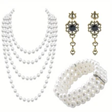 D EXCEED 2/3pcs 1920s Tea Party, Dancing, Hen Party, Pearl Necklace & Bracelet Set, Great Gatsby Theme, Easter, Royal Ascot, Mother's Day Gift - Pearl Necklace and Three Row Pearl Bracelet Combination - View 37