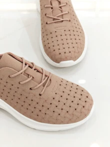 RevReaL Lightweight Knit Lace-Up Sneakers with Contrast Sole純色Preppy學院 - 粉色 - 查看 3