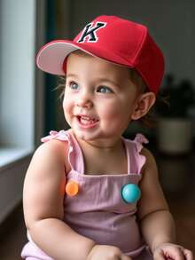 1顶儿童26字母棒球帽，婴儿韩流风格后扣帽，适合1-3岁幼儿男孩女孩，防晒帽 - 紅色 - 查看 3