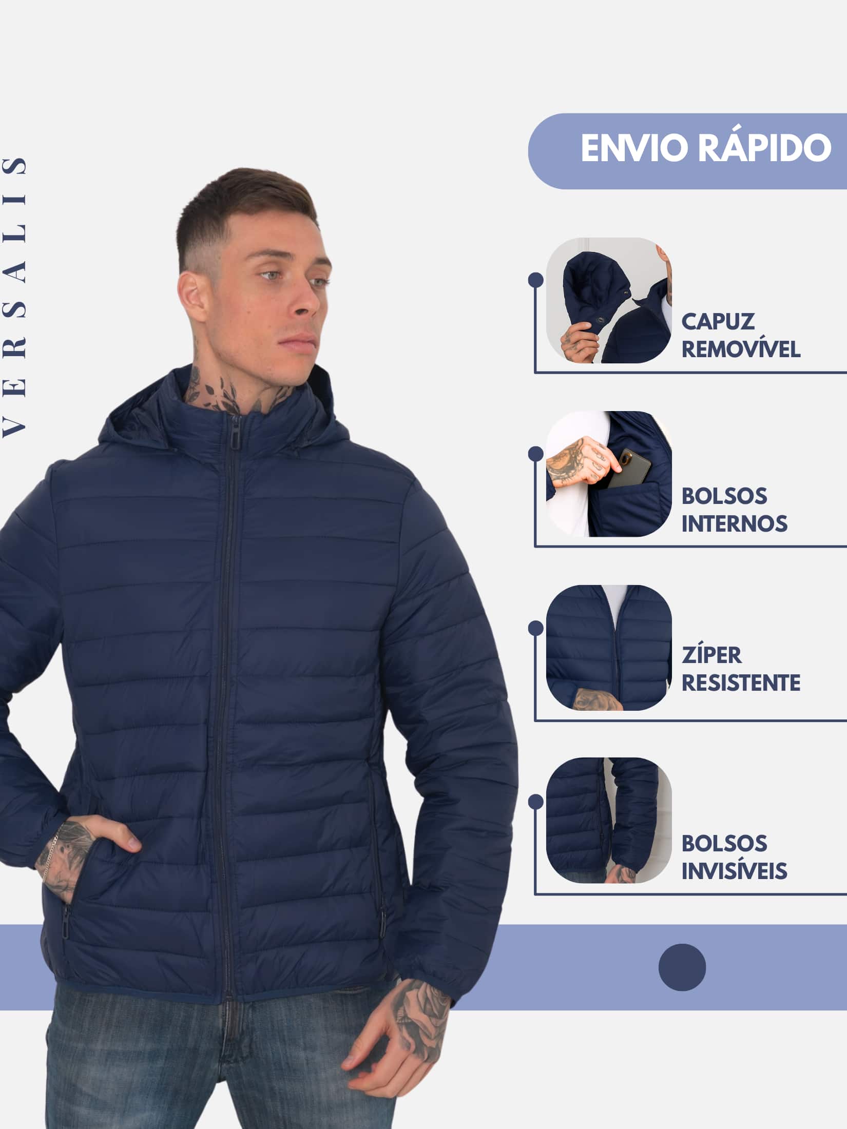 Men's Gominho Jacket Coat Blouse Intense Cold Motorcycle Nylon Bobojaco - Navy Blue - View 1