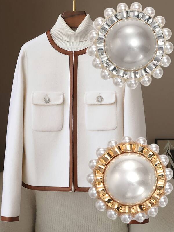 4 قطع/عبوة أزرار معدنية أنيقة دائرية الشكل مرصعة بالراين وخرز اللؤلؤ، أزرار فخمة عصرية بسيطة، أزرار زخرفية للمعاطف والقمصان والسترات الصوفية والجاكيتات، إكسسوارات مجوهرات متعددة الاستخدامات لل- DIY